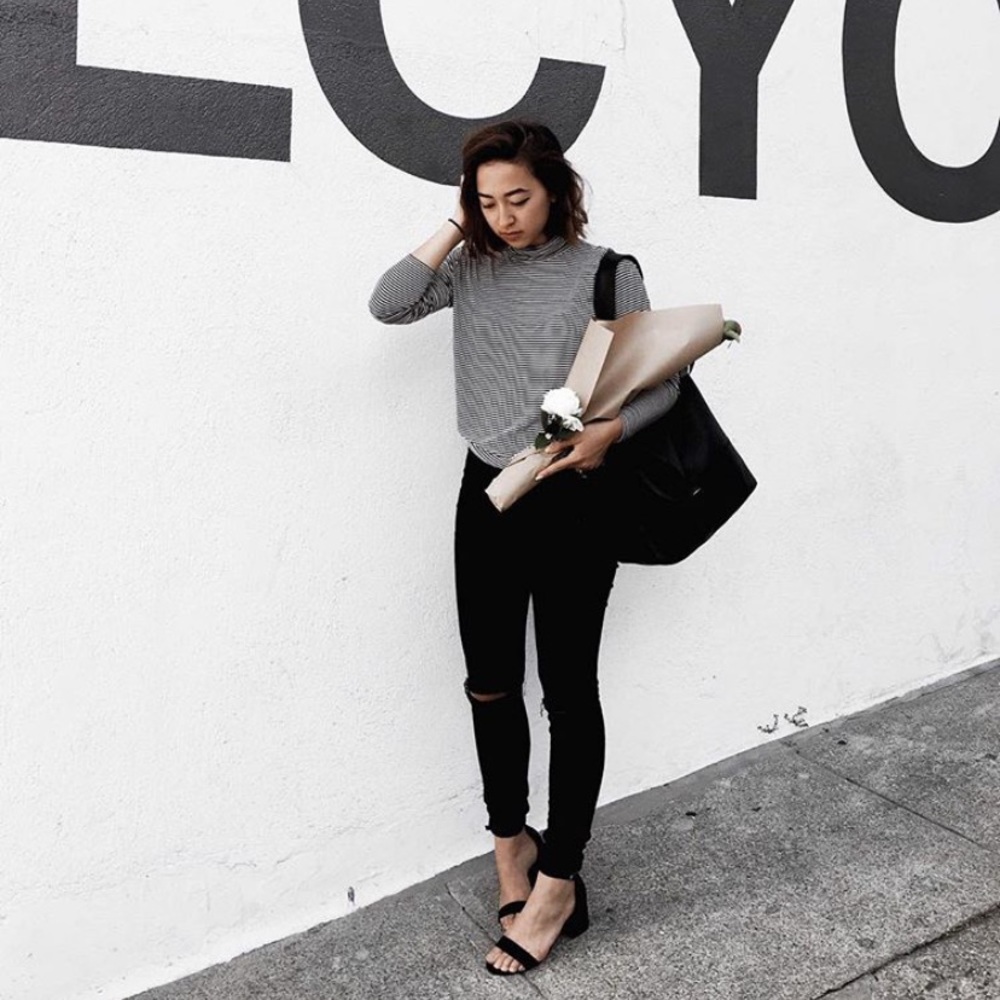 Black and white striped turtleneck